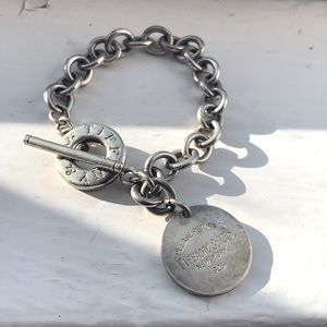 Return to 925 Silver toggle bracelet, large silver link bracelet with charm ✨